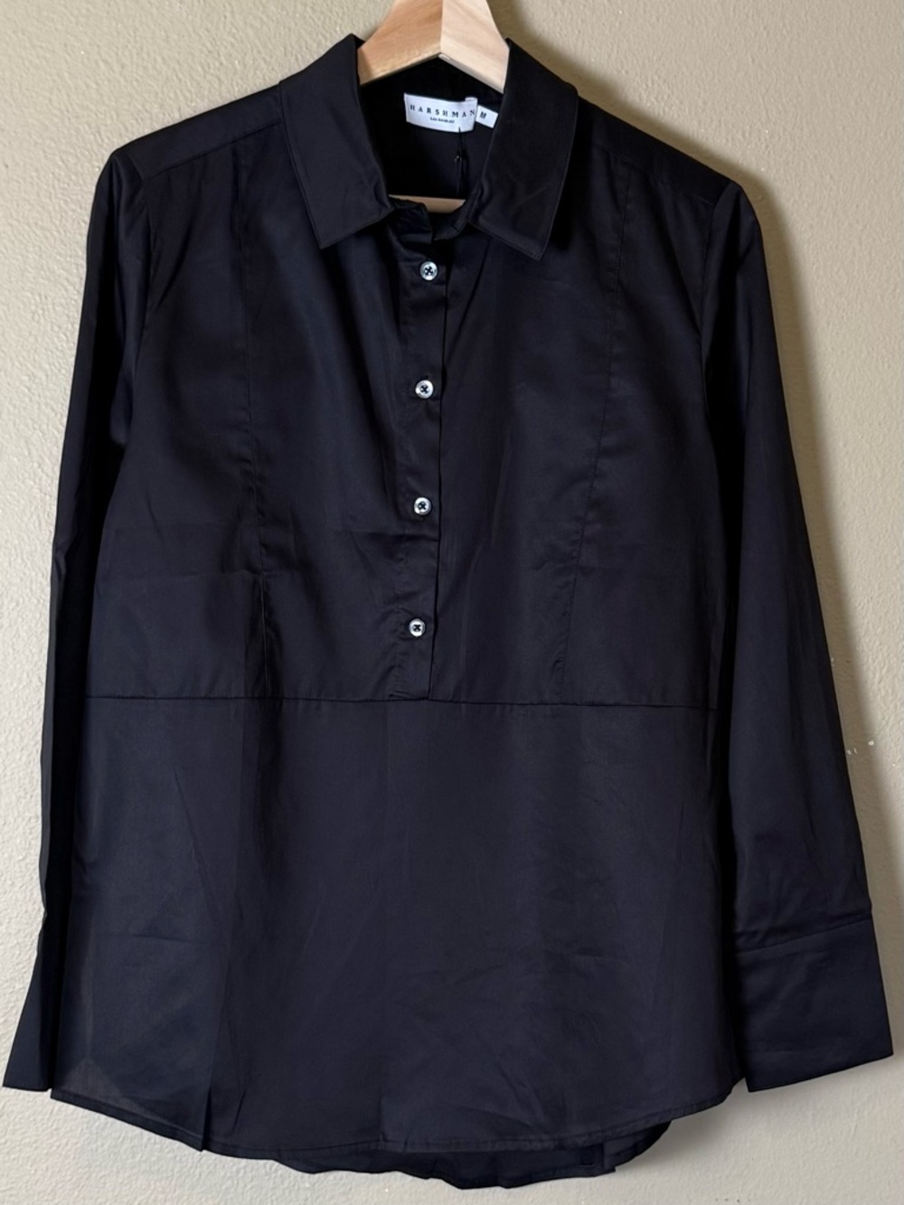 NWT Harshman Los Angeles Black Long-Sleeve Button Pullover Cotton Shirt Medium - Picture 2 of 7